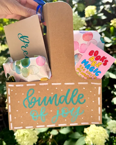 Hand-lettered bundle of joy gift carrier