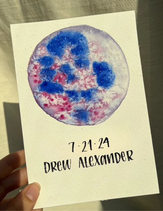 Commemorative moon phase watercolor with hand lettering