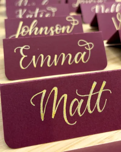 Faux calligraphy maroon place card
