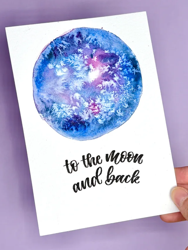 Commemorative moon phase watercolor with brush lettering calligraphy