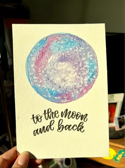 Commemorative moon phase watercolor with hand lettering, To the Moon